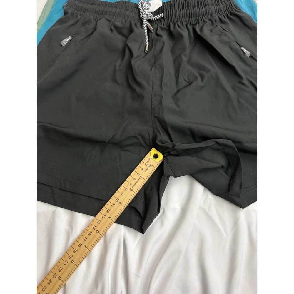 Mens Athletic Gym Shorts Lot of 3 Black Teal Green Zipper Pockets Size M